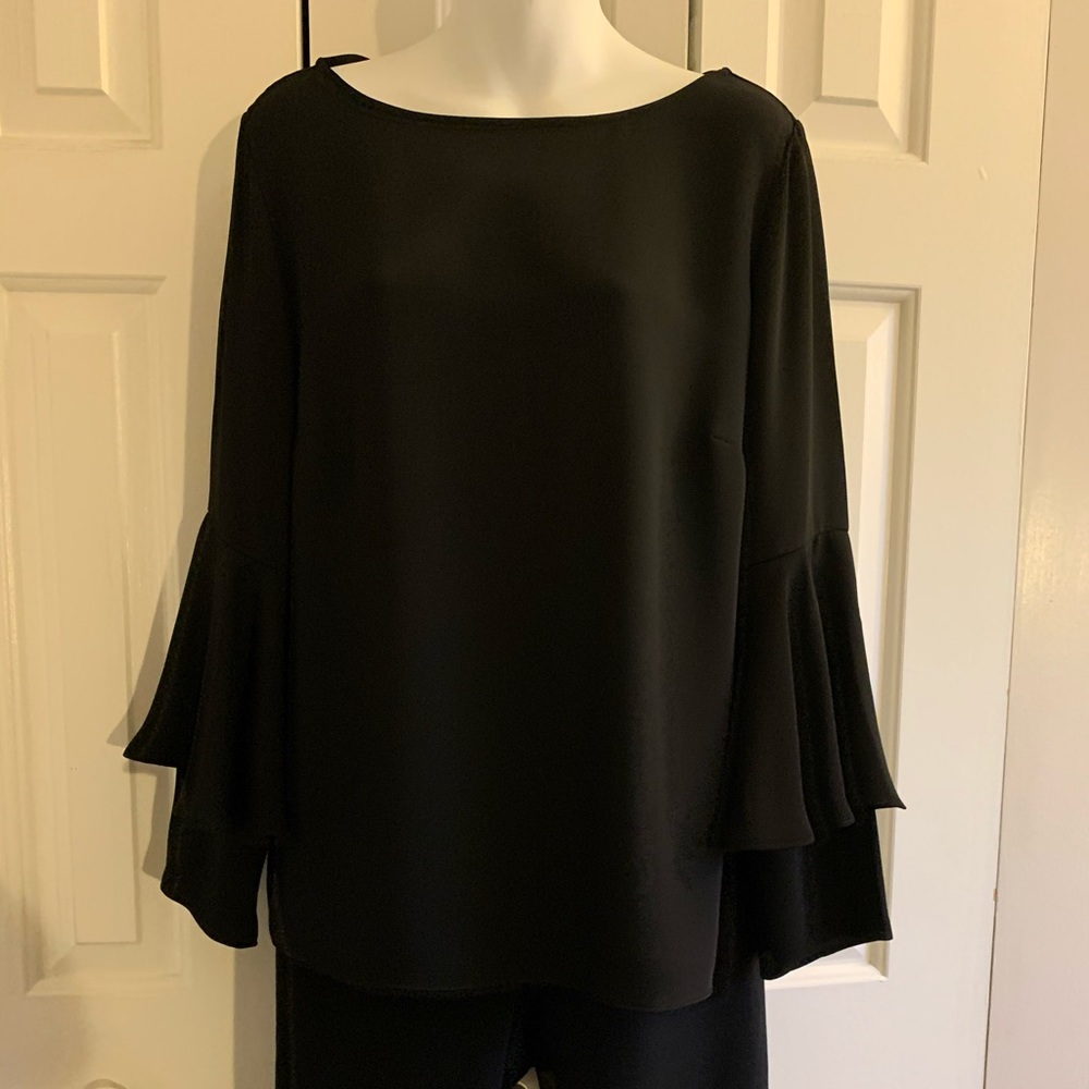 Chico’s satin pullover blouse tiered sleeve NWT